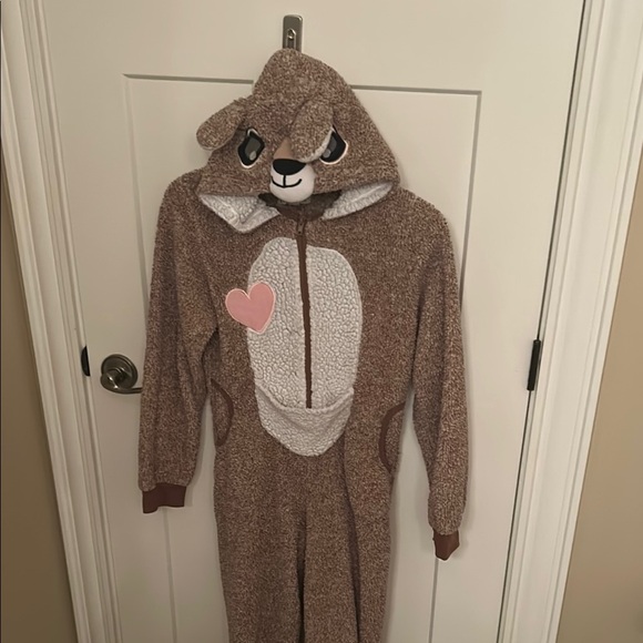 Cozy Deer Brown Fleece Onesie with Hood, size large kids - Picture 1 of 7